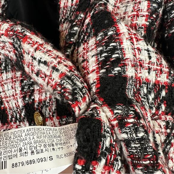 Zara Blogger Black Red Tweed Plaid Double Breasted Blazer. - Picture 16 of 16